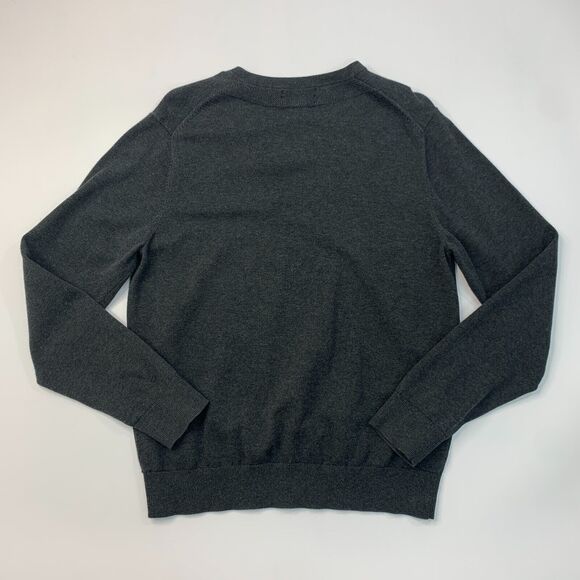 Lands End Sweater Mens M Medium Gray Pima Cotton V Neck Ribbed Trim Pullover - Picture 3 of 12